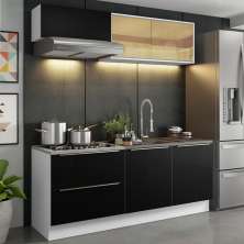 Cozinha Completa Madesa Lux com Armário e Balcão 5 Portas 2 Gavetas - Branco/Preto