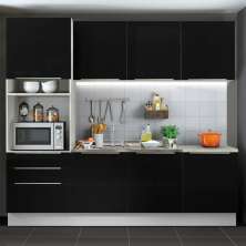 Cozinha Completa Madesa Lux com Armário e Balcão 7 Portas 3 Gavetas - Branco/Preto