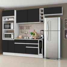 Cozinha Completa Madesa Safira com Armário e Balcão (Sem Tampo e Pia) - Branco/Preto