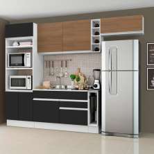 Cozinha Completa Madesa Safira com Armário e Balcão (Sem Tampo e Pia) - Branco/Preto/Rustic