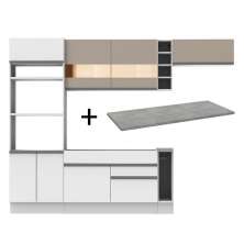 Cozinha Completa Madesa Safira com Armário e Balcão + Tampo - Branco/Branco/Crema