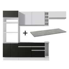 Cozinha Completa Madesa Safira com Armário e Balcão + Tampo - Branco/Preto/Branco