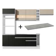 Cozinha Completa Madesa Safira com Armário e Balcão + Tampo - Branco/Preto/Crema