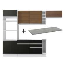 Cozinha Completa Madesa Safira com Armário e Balcão + Tampo - Branco/Preto/Rustic