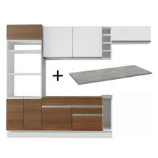 Cozinha Completa Madesa Safira com Armário e Balcão + Tampo - Branco/Rustic/Branco
