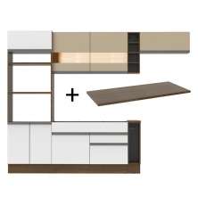 Cozinha Completa Madesa Safira com Armário e Balcão + Tampo - Rustic/Branco/Crema