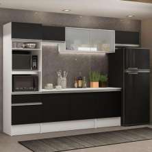 Cozinha Completa Madesa Topazio 300001 com Armário, Balcão e Tampo - Branco/Preto