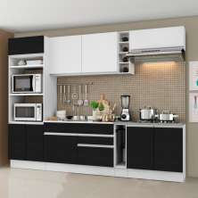 Cozinha Completa Madesa Vicenza com Armário e Balcão (Sem Tampo e Pia) - Branco/Preto/Branco