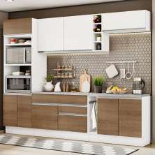 Cozinha Completa Madesa Vicenza com Armário e Balcão + Tampo - Branco/Rustic/Branco