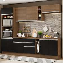 Cozinha Completa Madesa Vicenza com Armário e Balcão + Tampo - Rustic/Preto/Rustic