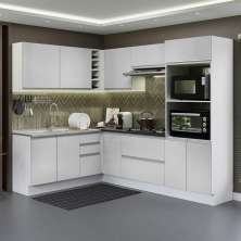 Cozinha Completa de Canto 100% MDF Madesa Acordes 419003 com Armário e Balcão - Frente Branco Brilho