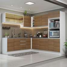 Cozinha Completa de Canto 100% MDF Madesa Acordes 459001 com Armário e Balcão - Branco/Rustic
