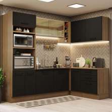 Cozinha Completa de Canto Madesa Agata 399001 com Armário e Balcão (Sem Tampo e Pia) - Rustic/Preto
