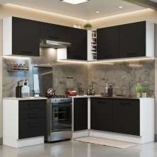 Cozinha Completa de Canto Madesa Agata 399002 com Armário e Balcão (Sem Tampo e Pia) - Branco/Preto