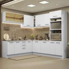 Cozinha Completa de Canto Madesa Agata 459001 com Armário e Balcão (Sem Tampo e Pia) - Branco