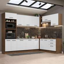 Cozinha Completa de Canto Madesa Agata 479001 com Armário e Balcão (Sem Tampo e Pia) - Rustic/Branco