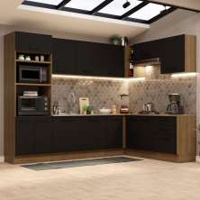 Cozinha Completa de Canto Madesa Agata 479001 com Armário e Balcão (Sem Tampo e Pia) - Rustic/Preto