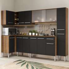 Cozinha Completa de Canto Madesa Emilly Space com Armário de Vidro, Balcão e Paneleiro