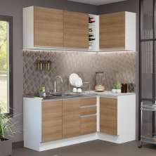 Cozinha Completa de Canto Madesa Glamy 269001 com Armário e Balcão (Sem Tampo e Pia) - Branco/Rustic