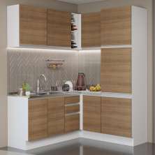 Cozinha Completa de Canto Madesa Glamy 329001 com Armário e Balcão (Sem Tampo e Pia) - Branco/Rustic