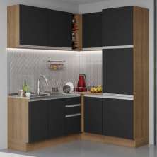Cozinha Completa de Canto Madesa Glamy 329001 com Armário e Balcão (Sem Tampo e Pia) - Rustic/Preto