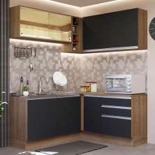 Cozinha Completa de Canto Madesa Glamy 329002 com Armário e Balcão (Sem Tampo e Pia) - Rustic/Preto