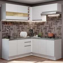 Cozinha Completa de Canto Madesa Glamy 349001 com Armário e Balcão (Sem Tampo e Pia) - Branco