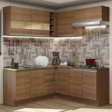 Cozinha Completa de Canto Madesa Glamy 349001 com Armário e Balcão (Sem Tampo e Pia) - Rustic