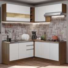 Cozinha Completa de Canto Madesa Glamy 349001 com Armário e Balcão (Sem Tampo e Pia) - Rustic/Branco