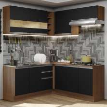 Cozinha Completa de Canto Madesa Glamy 349001 com Armário e Balcão (Sem Tampo e Pia) - Rustic/Preto