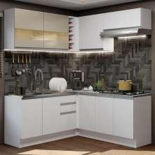 Cozinha Completa de Canto Madesa Glamy 349001 com Armário e Balcão (Sem Tampo) - Branco/Branco/Crema