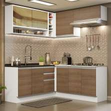 Cozinha Completa de Canto Madesa Glamy 349002 com Armário e Balcão (Sem Tampo e Pia) - Branco/Rustic