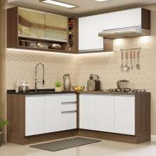 Cozinha Completa de Canto Madesa Glamy 349002 com Armário e Balcão (Sem Tampo e Pia) - Rustic/Branco