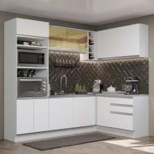 Cozinha Completa de Canto Madesa Glamy 399002 com Armário e Balcão (Sem Tampo e Pia) - Branco