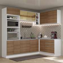 Cozinha Completa de Canto Madesa Glamy 399002 com Armário e Balcão (Sem Tampo e Pia) - Branco/Rustic