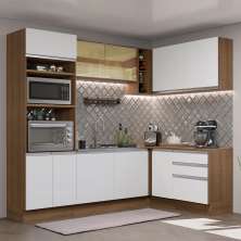 Cozinha Completa de Canto Madesa Glamy 399002 com Armário e Balcão (Sem Tampo e Pia) - Rustic/Branco