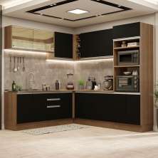 Cozinha Completa de Canto Madesa Glamy 459001 com Armário e Balcão (Sem Tampo e Pia) - Rustic/Preto