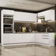 Cozinha Completa de Canto Madesa Glamy 479001 com Armário e Balcão (Sem Tampo e Pia) - Branco
