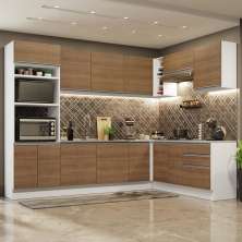 Cozinha Completa de Canto Madesa Glamy 479001 com Armário e Balcão (Sem Tampo e Pia) - Branco/Rustic