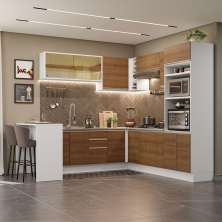 Cozinha Completa de Canto Madesa Glamy 504001 com Armário e Bancada (S/ Tampo e Pia) - Branco/Rustic