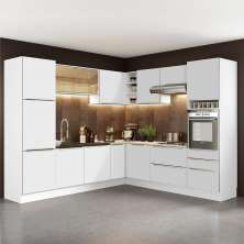 Cozinha Completa de Canto Madesa Lux com Armário e Balcão - Branco/Branco Veludo