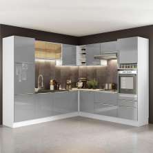 Cozinha Completa de Canto Madesa Lux com Armário e Balcão - Branco/Cinza