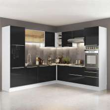 Cozinha Completa de Canto Madesa Lux com Armário e Balcão - Branco/Preto