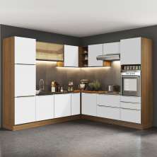 Cozinha Completa de Canto Madesa Lux com Armário e Balcão - Rustic/Branco Veludo