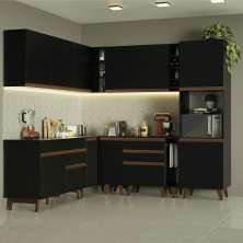 Cozinha Completa de Canto Madesa Reims 437001 com Armário e Balcão - Preto