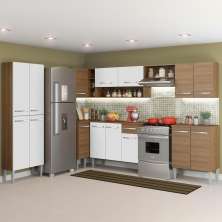Cozinha Completa de Canto Reto Madesa Emilly Moon com Armário e Balcão 15 Portas 1 Gaveta - Rustic/Branco