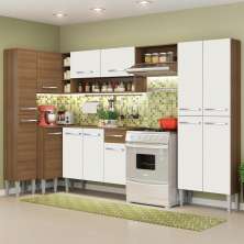 Cozinha Completa de Canto Reto Madesa Emilly Love com Armário e Balcão 13 Portas 1 Gaveta - Rustic/Branco