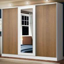 Guarda Roupa Casal 100% MDF Madesa Eros 3 Portas de Correr com Espelho - Branco/Rustic/Branco