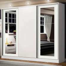 Guarda-Roupa Casal 100% MDF Madesa Eros 3 Portas de Correr com Espelhos - Branco