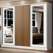Guarda-Roupa Casal 100% MDF Madesa Eros 3 Portas de Correr com Espelhos - Branco/Branco/Rustic